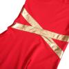 imageMetallic Gold Cross Praise Dance Dress for Girls Kids Long Sleeve Bandage Color Block Liturgical Lyrical Worship Dancewear Loose Fit Full Length Ruffle Tunic Circle Skirt Ballet Costume Red 56Y