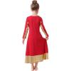 imageMetallic Gold Cross Praise Dance Dress for Girls Kids Long Sleeve Bandage Color Block Liturgical Lyrical Worship Dancewear Loose Fit Full Length Ruffle Tunic Circle Skirt Ballet Costume Red 56Y