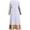 imageMetallic Gold Cross Praise Dance Dress for Girls Kids Long Sleeve Bandage Color Block Liturgical Lyrical Worship Dancewear Loose Fit Full Length Ruffle Tunic Circle Skirt Ballet Costume White 78Y
