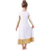 imageMetallic Gold Cross Praise Dance Dress for Girls Kids Long Sleeve Bandage Color Block Liturgical Lyrical Worship Dancewear Loose Fit Full Length Ruffle Tunic Circle Skirt Ballet Costume White 78Y