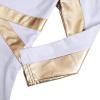 imageMetallic Gold Cross Praise Dance Dress for Girls Kids Long Sleeve Bandage Color Block Liturgical Lyrical Worship Dancewear Loose Fit Full Length Ruffle Tunic Circle Skirt Ballet Costume White 78Y