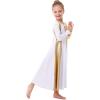 imageMetallic Gold Praise Dance Dresses for Girls Kids Liturgical Lyrical Color Block Worship Dress Loose Fit Full Length Swing Gown Ruffle Tunic Circle Skirt Christian Church Ballet Dancewear White 56Y