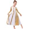 imageMetallic Gold Praise Dance Dresses for Girls Kids Liturgical Lyrical Color Block Worship Dress Loose Fit Full Length Swing Gown Ruffle Tunic Circle Skirt Christian Church Ballet Dancewear White 56Y