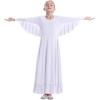 imageOwlFay Girls Angle Wings Priase Dance Dress Kids Ruffle Liturgical Lyrical Dancewear Long Sleeve Worship Dance Dress Costume