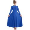 imageOwlFay Little Big Girls Metallic Gold VNeck Praise Dance Dress Loose Fit Full Length Long Sleeve Worship Robe Liturgical Church Dancewear Lyrical Tunic Skirt Kids Praisewear Costume Royal Blue 34Y