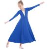 imageOwlFay Little Big Girls Metallic Gold VNeck Praise Dance Dress Loose Fit Full Length Long Sleeve Worship Robe Liturgical Church Dancewear Lyrical Tunic Skirt Kids Praisewear Costume Royal Blue 34Y
