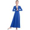 imageOwlFay Little Big Girls Metallic Gold VNeck Praise Dance Dress Loose Fit Full Length Long Sleeve Worship Robe Liturgical Church Dancewear Lyrical Tunic Skirt Kids Praisewear Costume Royal Blue 34Y