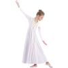 imageOwlFay Little Big Girls Metallic Gold VNeck Praise Dance Dress Loose Fit Full Length Long Sleeve Worship Robe Liturgical Church Dancewear Lyrical Tunic Skirt Kids Praisewear Costume White 34Y