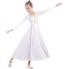 imageOwlFay Little Big Girls Metallic Gold VNeck Praise Dance Dress Loose Fit Full Length Long Sleeve Worship Robe Liturgical Church Dancewear Lyrical Tunic Skirt Kids Praisewear Costume White 34Y