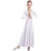 imageOwlFay Little Big Girls Metallic Gold VNeck Praise Dance Dress Loose Fit Full Length Long Sleeve Worship Robe Liturgical Church Dancewear Lyrical Tunic Skirt Kids Praisewear Costume White 34Y