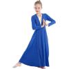 imageOwlFay Little Big Girls Metallic Gold VNeck Praise Dance Dress Loose Fit Full Length Long Sleeve Worship Robe Liturgical Church Dancewear Lyrical Tunic Skirt Kids Praisewear Costume Royal Blue 34Y
