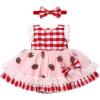 imageIDOPIP Baby Girls Gingham Tutu Dress Sequin Strawberry Cow Print Princess Birthday Party Dresses with Headband 2PCS OutfitRed Plaid Strawberry