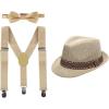 imageIDOPIP Cake Smash Outfit Boys Suspender Bow Tie Set with Birthday Hat Formal Tuxedo Suit for Kids Baby Photo Shoot CostumeKhaki