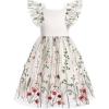 imageIDOPIP Embroidery Flower Girl Dress for Kids Baby Wedding Pageant Party Communion Dresses Backless Butterfly Birthday GownWhite Floral