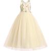 imageIDOPIP Embroidery Flower Girl Dress for Kids Wedding Pageant Formal Party Dresses Communion Bowknot Backless Maxi Tulle GownsApricot