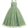 imageIDOPIP Embroidery Flower Girl Dress for Kids Wedding Pageant Formal Party Dresses Communion Bowknot Backless Maxi Tulle GownsGreen