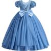 imageIDOPIP Flower Girl Sequin Laceup Bow Dress for Kid Wedding Bridesmaid Pageant Party Formal Long Gown Communion Tulle DressesBlue