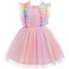 imageIDOPIP Flower Girls Sequin Butterfly Dot Tutu Dress for Kids Baby First Communion Wedding Princess Birthday Party DressesPink Rainbow