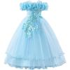 imageIDOPIP Sequin Embroidery Flower Girl Maxi Dress for Wedding Party Birthday Princess Dresses Pageant Ruffle Cold Shoulder GownBlue