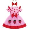 imageIDOPIP Toddler Baby Girls Birthday Dress Strawberry Cow Bee Cake Smash Party Pageant Bowknot Tutu Dress with Headband OutfitPink Strawberry