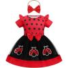 imageIDOPIP Toddler Baby Girls Birthday Dress Strawberry Cow Bee Cake Smash Party Pageant Bowknot Tutu Dress with Headband OutfitRed Ladybug