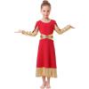 imageMetallic Gold Cross Praise Dance Dress for Girls Kids Long Sleeve Bandage Color Block Liturgical Lyrical Worship Dancewear Loose Fit Full Length Ruffle Tunic Circle Skirt Ballet Costume Red 56Y