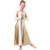 imageMetallic Gold Praise Dance Dresses for Girls Kids Liturgical Lyrical Color Block Worship Dress Loose Fit Full Length Swing Gown Ruffle Tunic Circle Skirt Christian Church Ballet Dancewear White 56Y