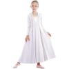 imageOwlFay Little Big Girls Metallic Gold VNeck Praise Dance Dress Loose Fit Full Length Long Sleeve Worship Robe Liturgical Church Dancewear Lyrical Tunic Skirt Kids Praisewear Costume White 34Y