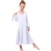 imagePraise Dance Dresses for Girls Kids Solid Color Bell Long Sleeve Liturgical Lyrical Loose Fit Full Length Straps Robe Gown Christian Church Worship Tunic Circle Skirt Ballet Dancewear White 34Y