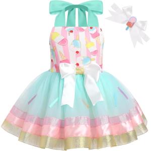 imageIDOPIP Baby Girls Donut Ice Cream Tutu Dress Summer Sleeveless Strap Backless Princess Birthday Party Dresses with HeadwearGreen Ice Cream