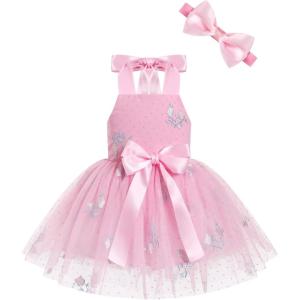 imageIDOPIP Baby Girls Donut Ice Cream Tutu Dress Summer Sleeveless Strap Backless Princess Birthday Party Dresses with HeadwearPink Floral