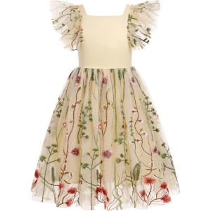 imageIDOPIP Embroidery Flower Girl Dress for Kids Baby Wedding Pageant Party Communion Dresses Backless Butterfly Birthday GownApricot Floral