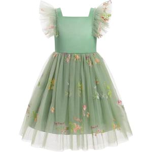imageIDOPIP Embroidery Flower Girl Dress for Kids Baby Wedding Pageant Party Communion Dresses Backless Butterfly Birthday GownDark Green Floral