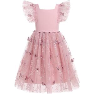 imageIDOPIP Embroidery Flower Girl Dress for Kids Baby Wedding Pageant Party Communion Dresses Backless Butterfly Birthday GownDusty Pink Butterfly