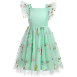 imageIDOPIP Embroidery Flower Girl Dress for Kids Baby Wedding Pageant Party Communion Dresses Backless Butterfly Birthday GownGreen Floral
