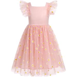 imageIDOPIP Embroidery Flower Girl Dress for Kids Baby Wedding Pageant Party Communion Dresses Backless Butterfly Birthday GownPink Daisy