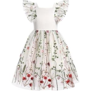 imageIDOPIP Embroidery Flower Girl Dress for Kids Baby Wedding Pageant Party Communion Dresses Backless Butterfly Birthday GownWhite Floral