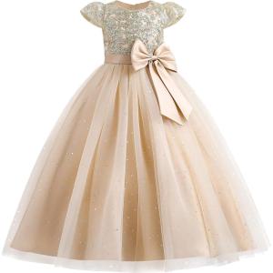 imageIDOPIP Flower Girl Sequin Lace Dresses for Wedding First Communion Dress Kids Princess Pageant Formal Party Long Maxi GownsChampagne  Cap Sleeve