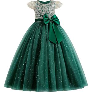 imageIDOPIP Flower Girl Sequin Lace Dresses for Wedding First Communion Dress Kids Princess Pageant Formal Party Long Maxi GownsGreen  Cap Sleeve