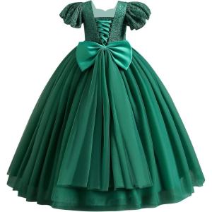 imageIDOPIP Flower Girl Sequin Laceup Bow Dress for Kid Wedding Bridesmaid Pageant Party Formal Long Gown Communion Tulle DressesGreen