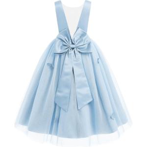 imageIDOPIP Flower Girl VBackless Bowknot Dress for Kids Wedding Formal Party Pageant Maxi Gown Princess Communion Tulle DressesBlue