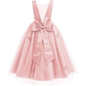 imageIDOPIP Flower Girl VBackless Bowknot Dress for Kids Wedding Formal Party Pageant Maxi Gown Princess Communion Tulle DressesPink