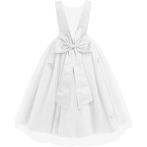 imageIDOPIP Flower Girl VBackless Bowknot Dress for Kids Wedding Formal Party Pageant Maxi Gown Princess Communion Tulle DressesWhite