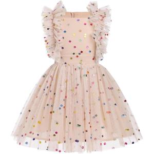 imageIDOPIP Flower Girls Sequin Butterfly Dot Tutu Dress for Kids Baby First Communion Wedding Princess Birthday Party DressesApricot Dots  Kids Dress