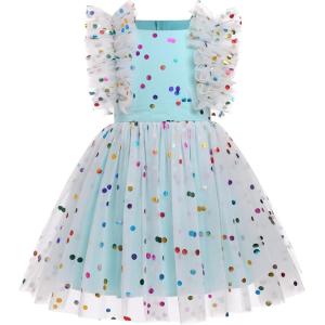 imageIDOPIP Flower Girls Sequin Butterfly Dot Tutu Dress for Kids Baby First Communion Wedding Princess Birthday Party DressesBlue Dots  Kids Dress