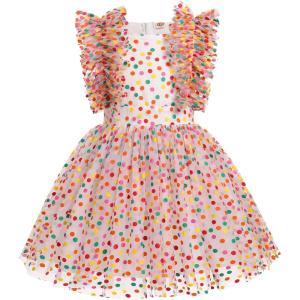 imageIDOPIP Flower Girls Sequin Butterfly Dot Tutu Dress for Kids Baby First Communion Wedding Princess Birthday Party DressesColorful Dots