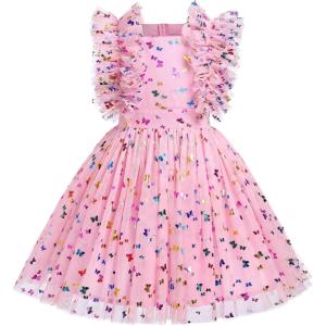 imageIDOPIP Flower Girls Sequin Butterfly Dot Tutu Dress for Kids Baby First Communion Wedding Princess Birthday Party DressesPink Butterfly  Kids Dress