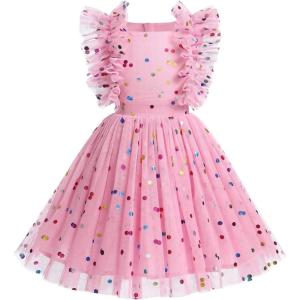 imageIDOPIP Flower Girls Sequin Butterfly Dot Tutu Dress for Kids Baby First Communion Wedding Princess Birthday Party DressesPink Dots  Kids Dress