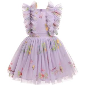 imageIDOPIP Flower Girls Sequin Butterfly Dot Tutu Dress for Kids Baby First Communion Wedding Princess Birthday Party DressesPurple Embroidery