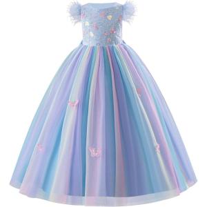 imageIDOPIP Sequin Butterfly Flower Girl Dress for Kids Wedding Pageant Party Long Gown Princess Birthday Communion Tulle DressesBlue  Sequin